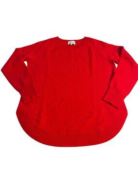 Belle France Womens 100% Cashmere Red Pullover Sweater L Long Sleeve Round Hem